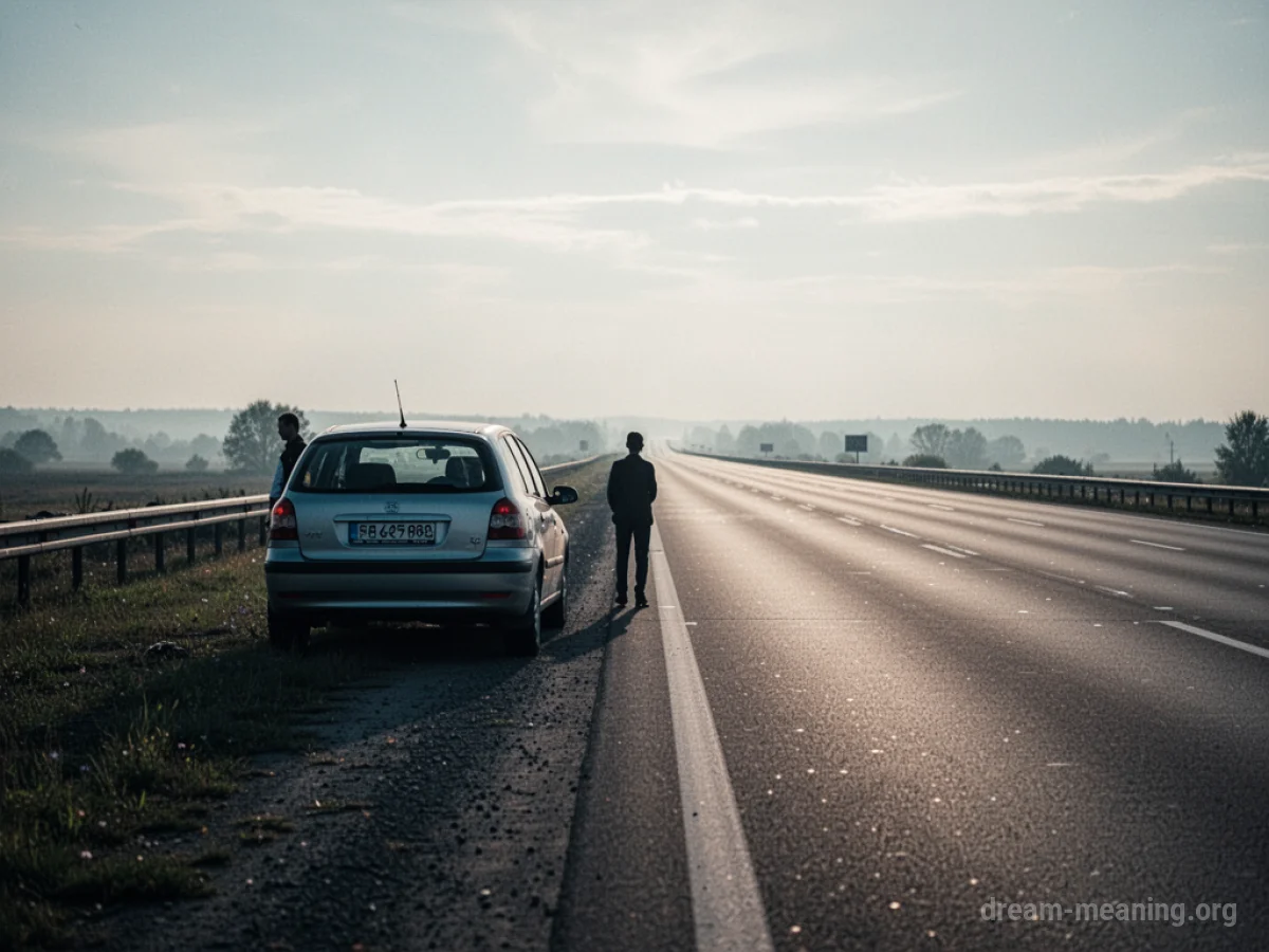 A car pulled over on the shoulder of a highway.