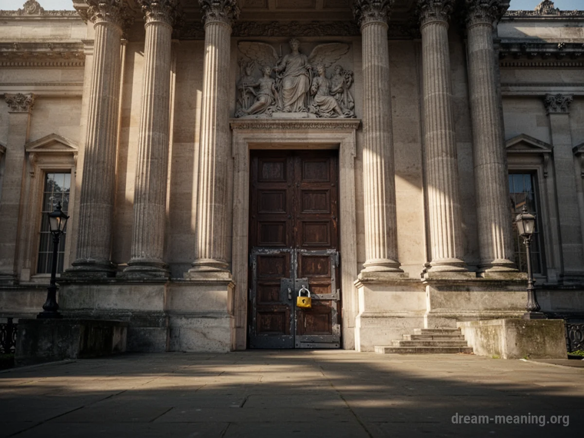 Exterior of a large, ornate museum with its doors closed and locked.