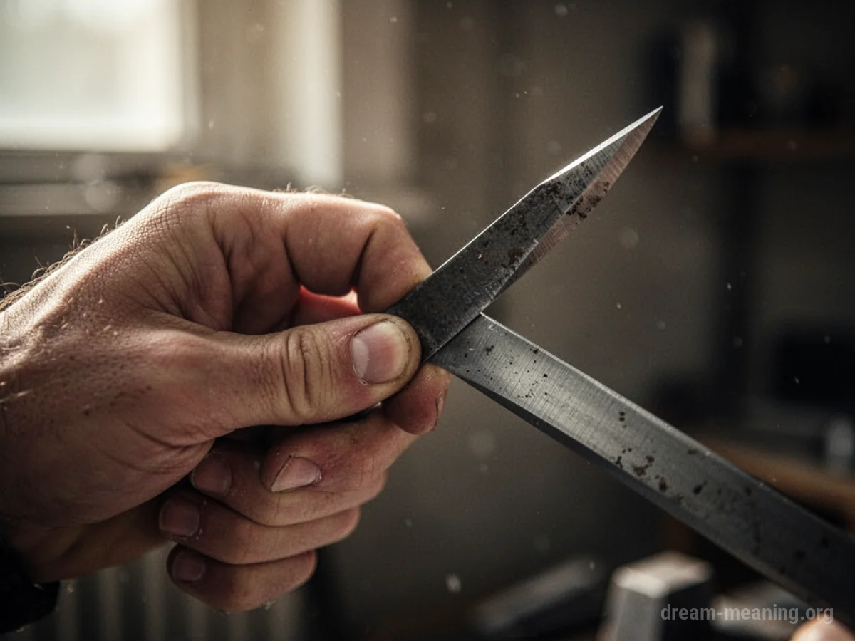 A hand holding a sharp piece of metal.