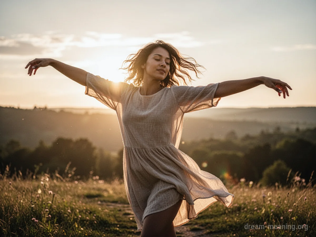 A silhouette of a person dancing against a bright, sunny sky.