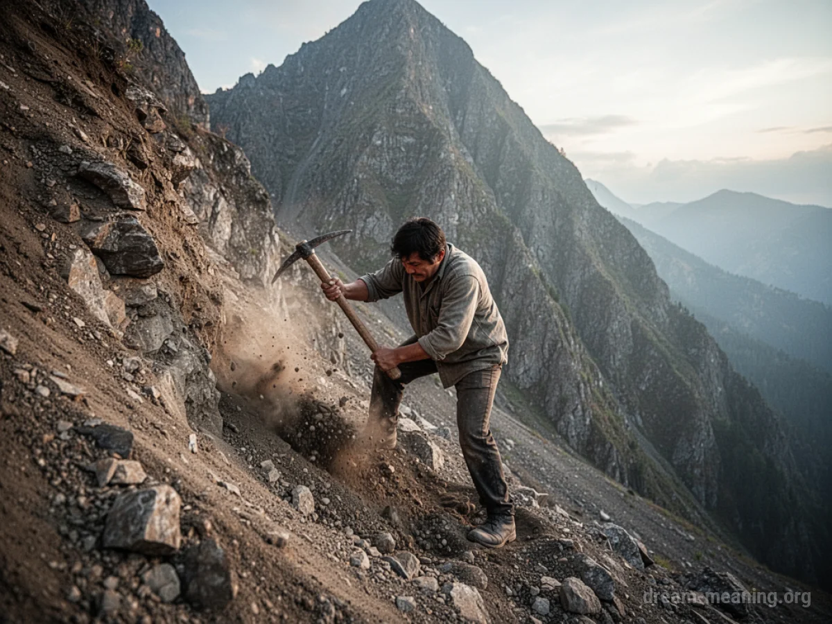 A person digging into the side of a mountain.