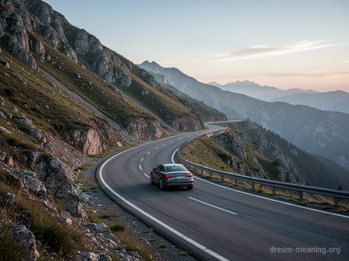 A car ascending a mountain road.