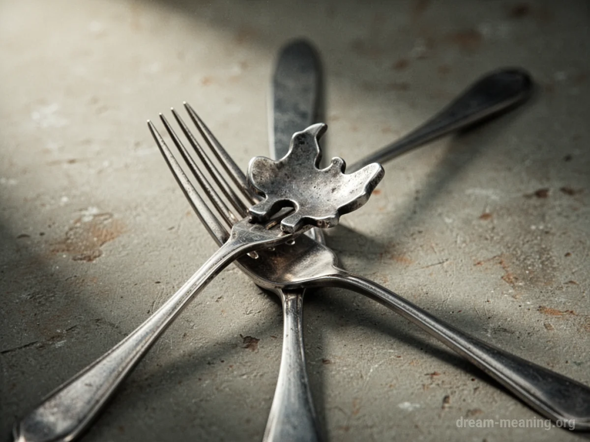 A metallic fork with a piece of metal on it.