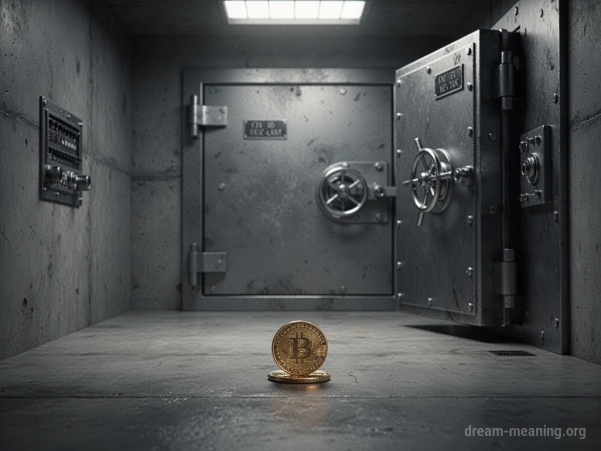 An empty bank vault with a single coin.