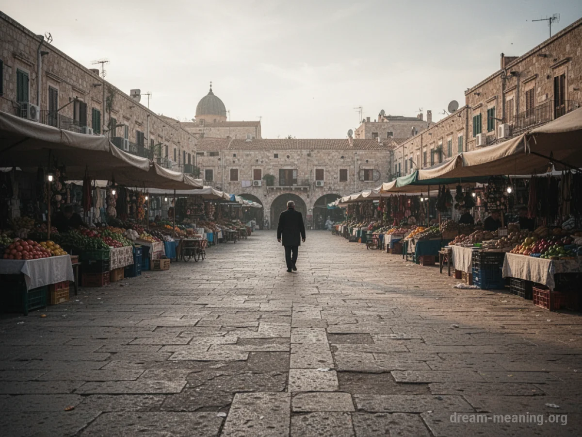 A wide, desolate marketplace with no people or goods visible.
