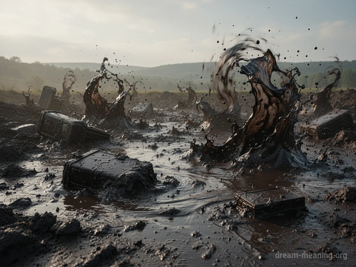 A scene where various elements of the environment are sinking into and becoming mud.