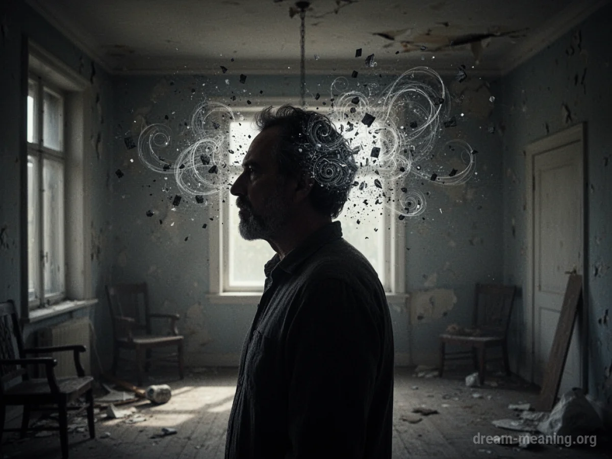 Silhouette of a father figure with abstract visual disruptions around his head.