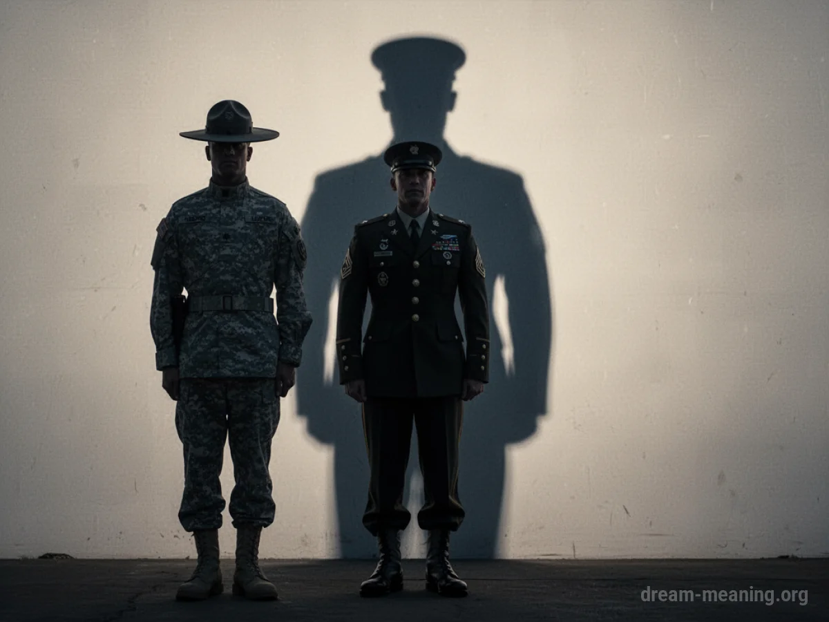 Silhouette of a father figure in a military uniform.