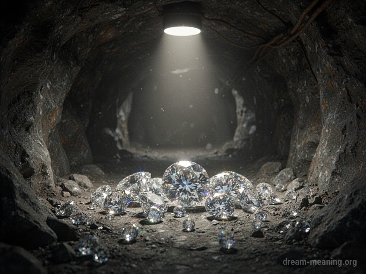Sparkling diamonds visible in a dark mine shaft.