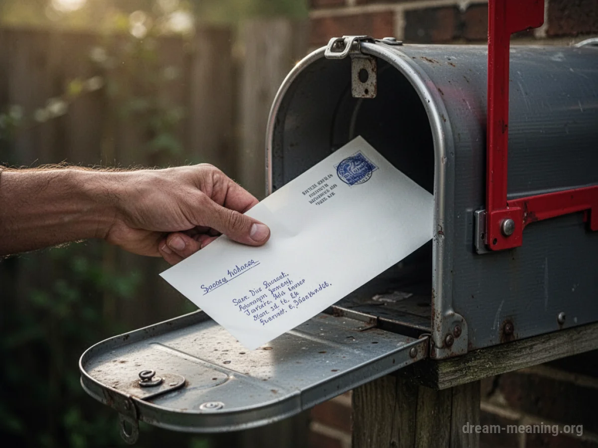 A hand reaching into an open mailbox to retrieve a letter.