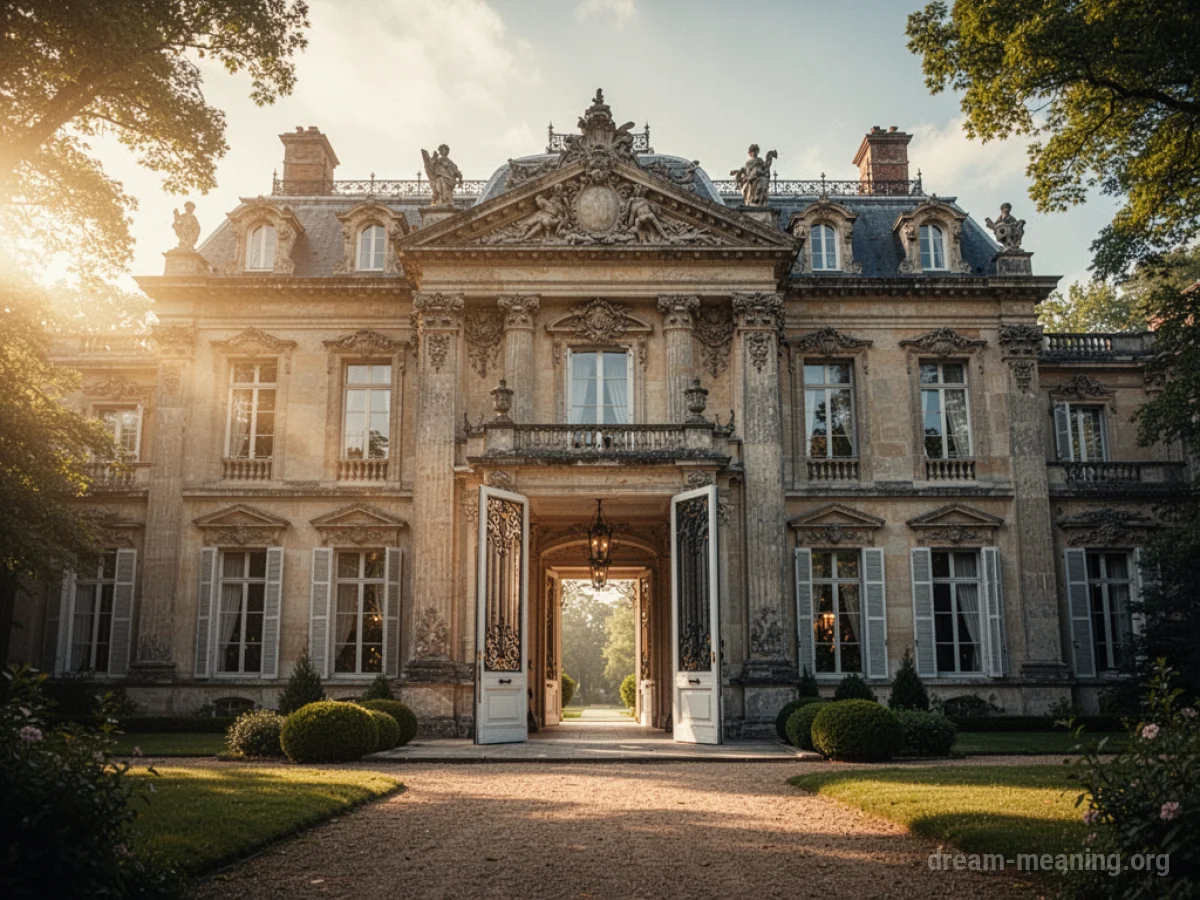 A large, elegant house with its front doors open.