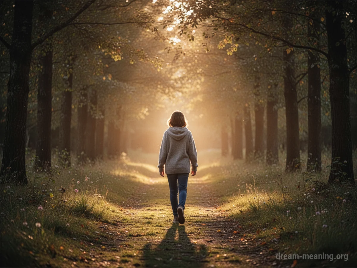 A person walking towards a bright light.