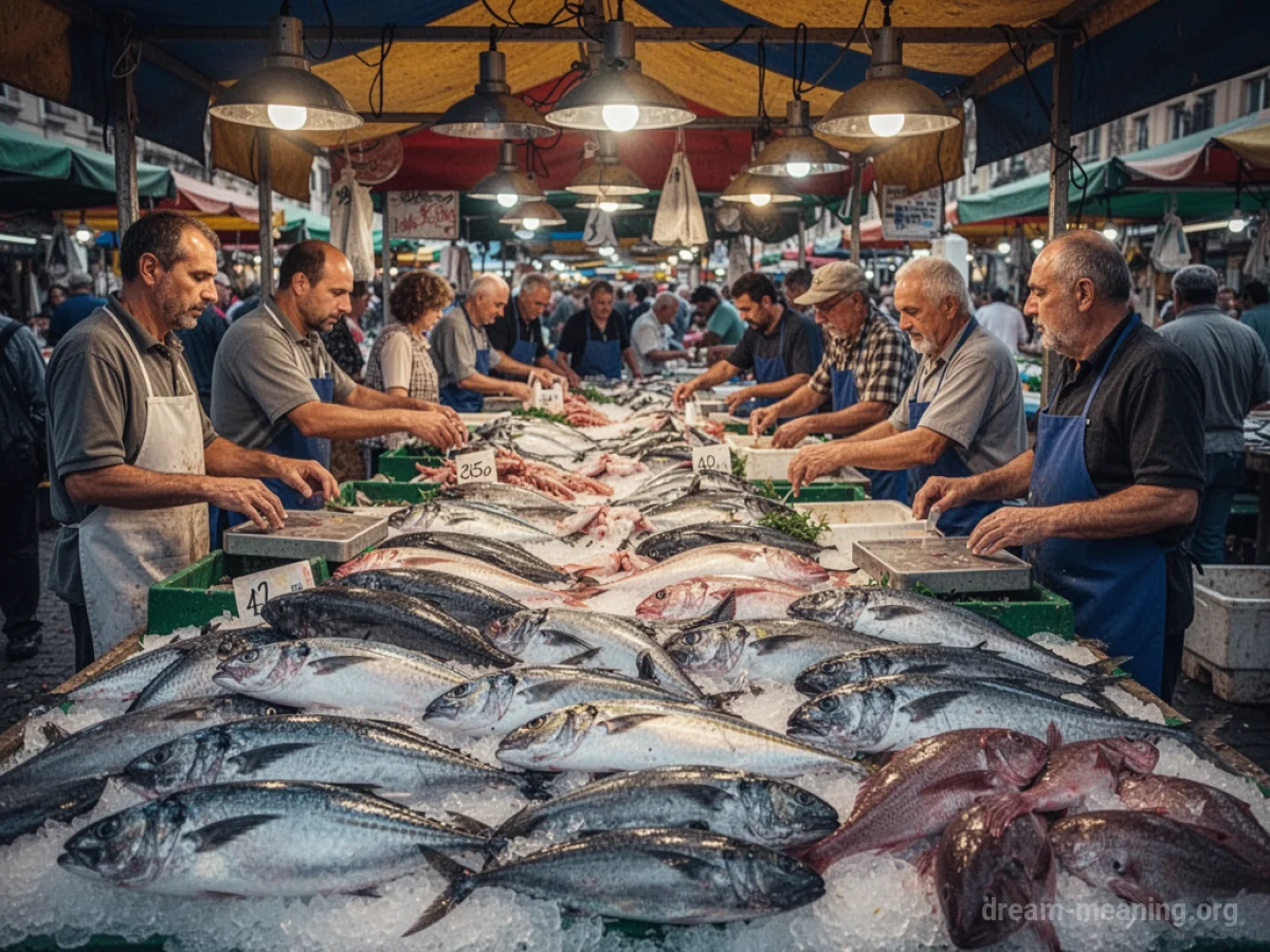 A vibrant outdoor market stall displaying a variety of fresh fish on ice.