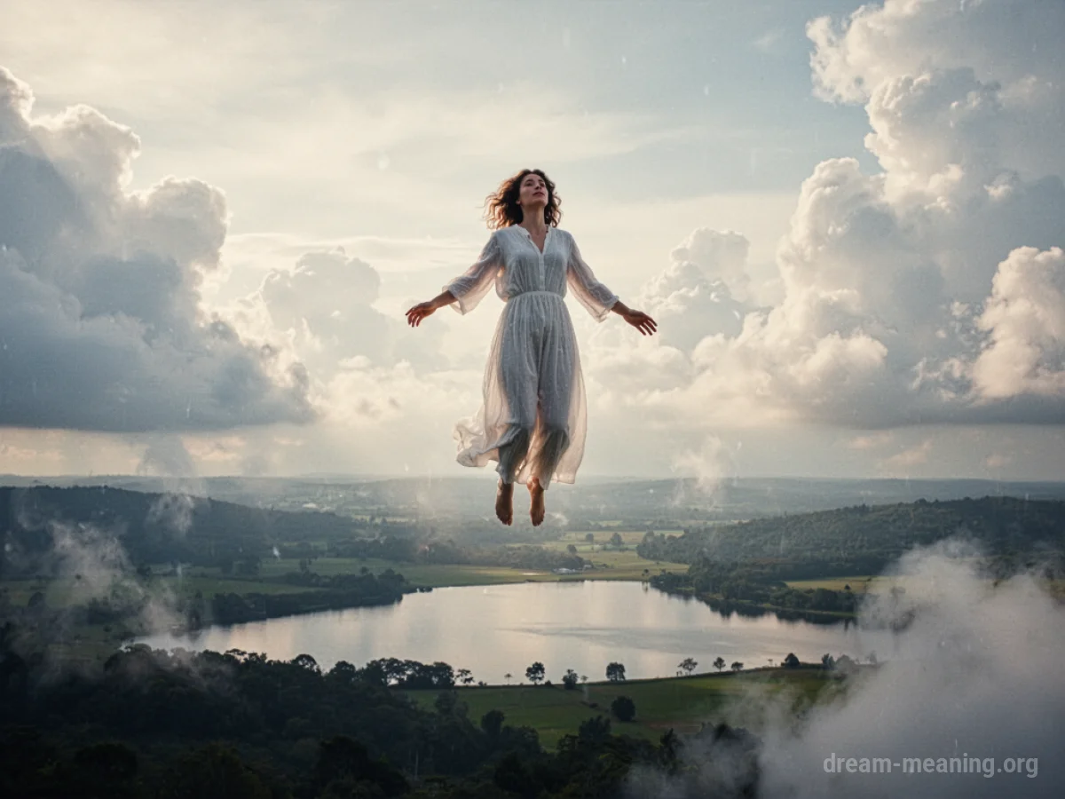 A silhouette of a person gently ascending into the sky.
