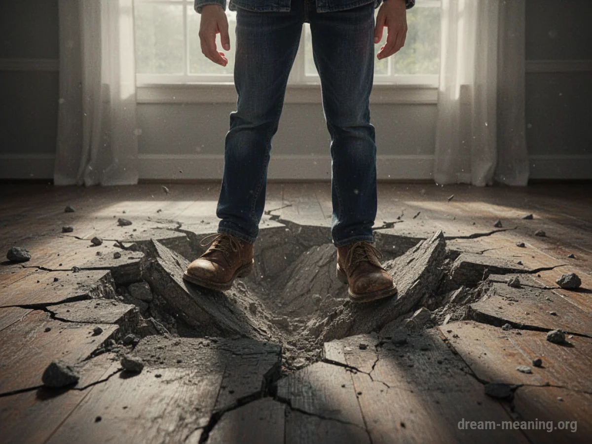 A person standing on a floor that is visibly tilting and shifting.