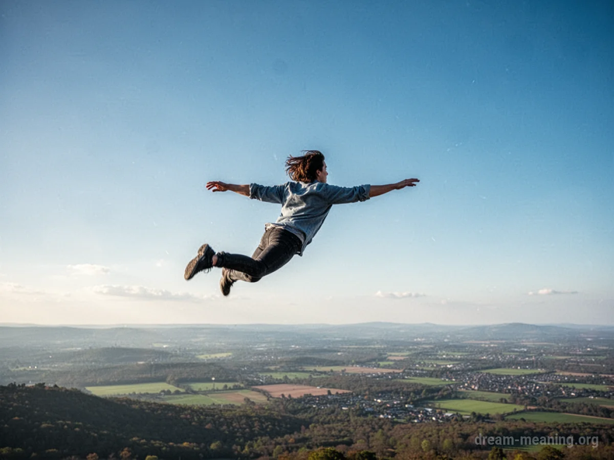 Silhouette of a person flying high in a vast, bright sky.