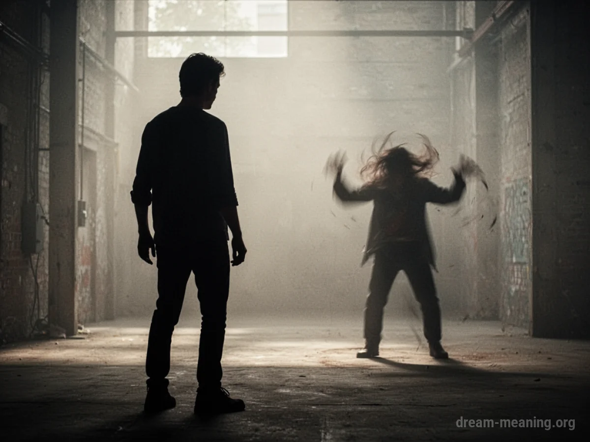 Silhouette of one person watching another figure from a distance.