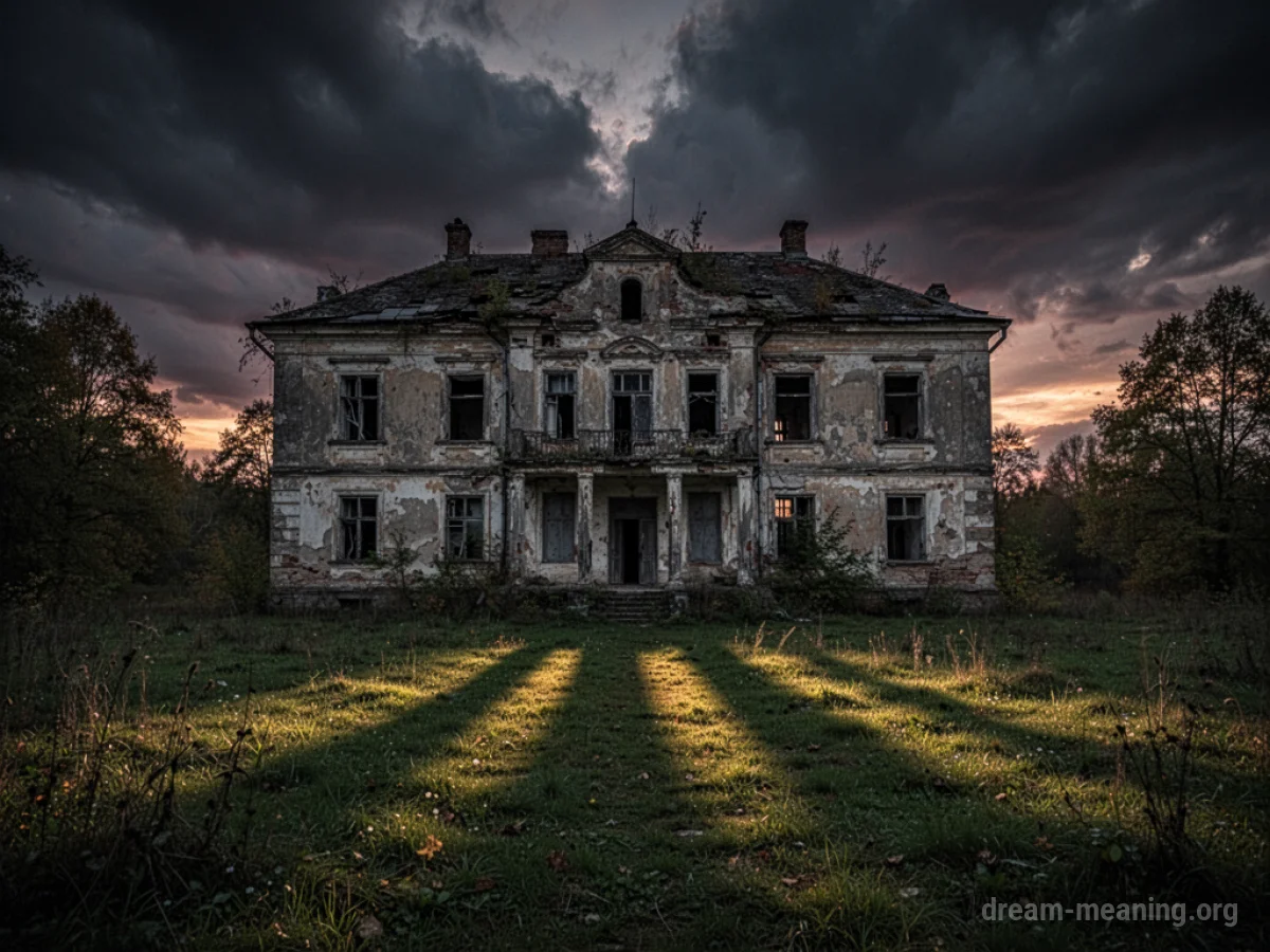 An old, dark mansion silhouetted against a stormy sky.