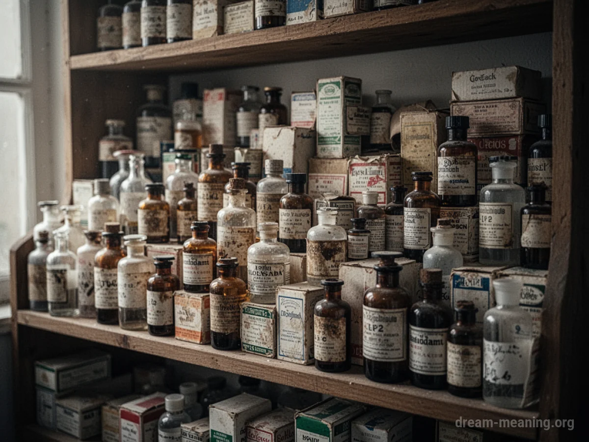 A shelf overflowing with many bottles and boxes.