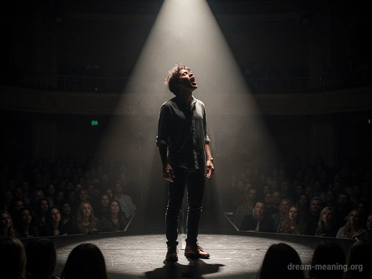 Silhouette of a person on a stage with a spotlight.