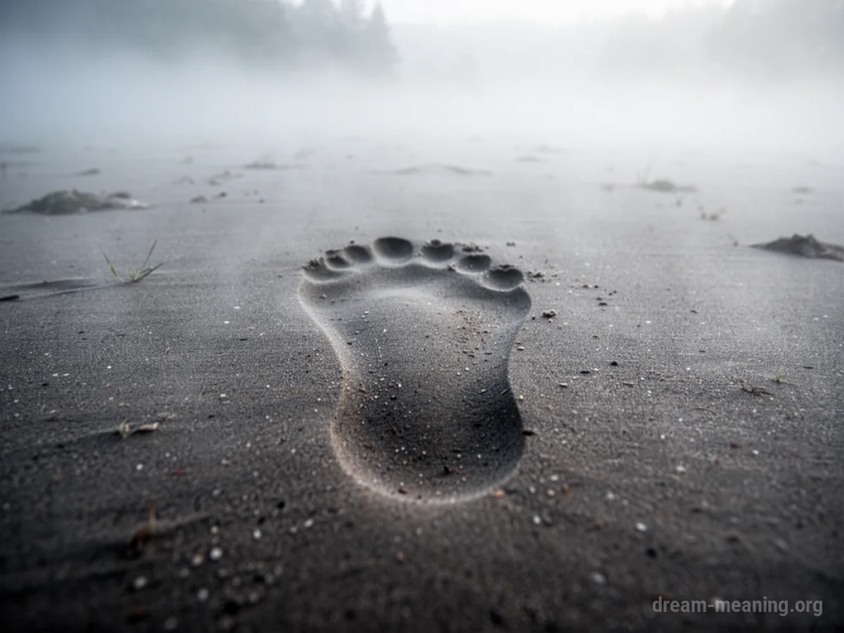 A footprint fading into dense fog.