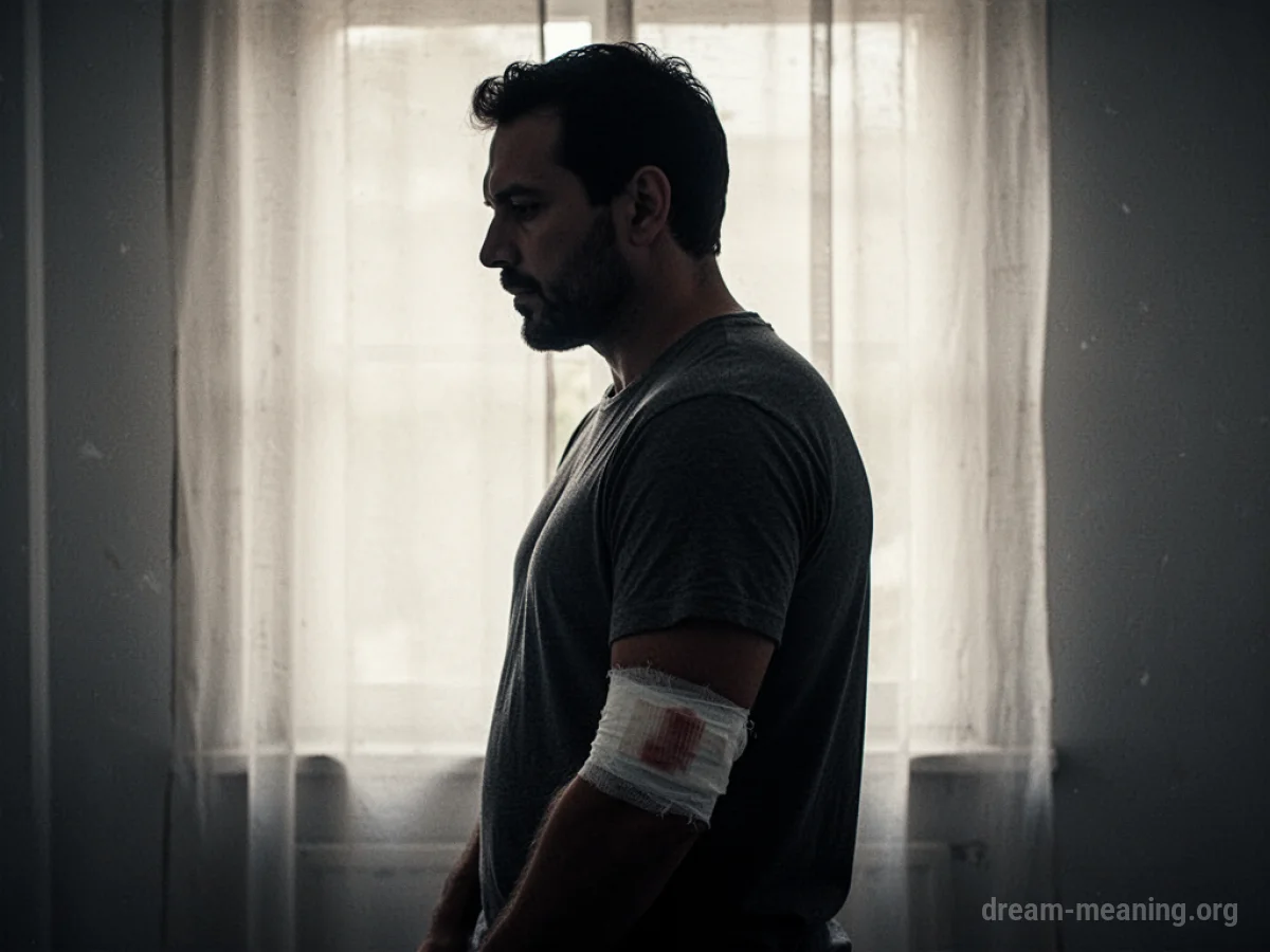 Silhouette of a man with a bandage on his arm.
