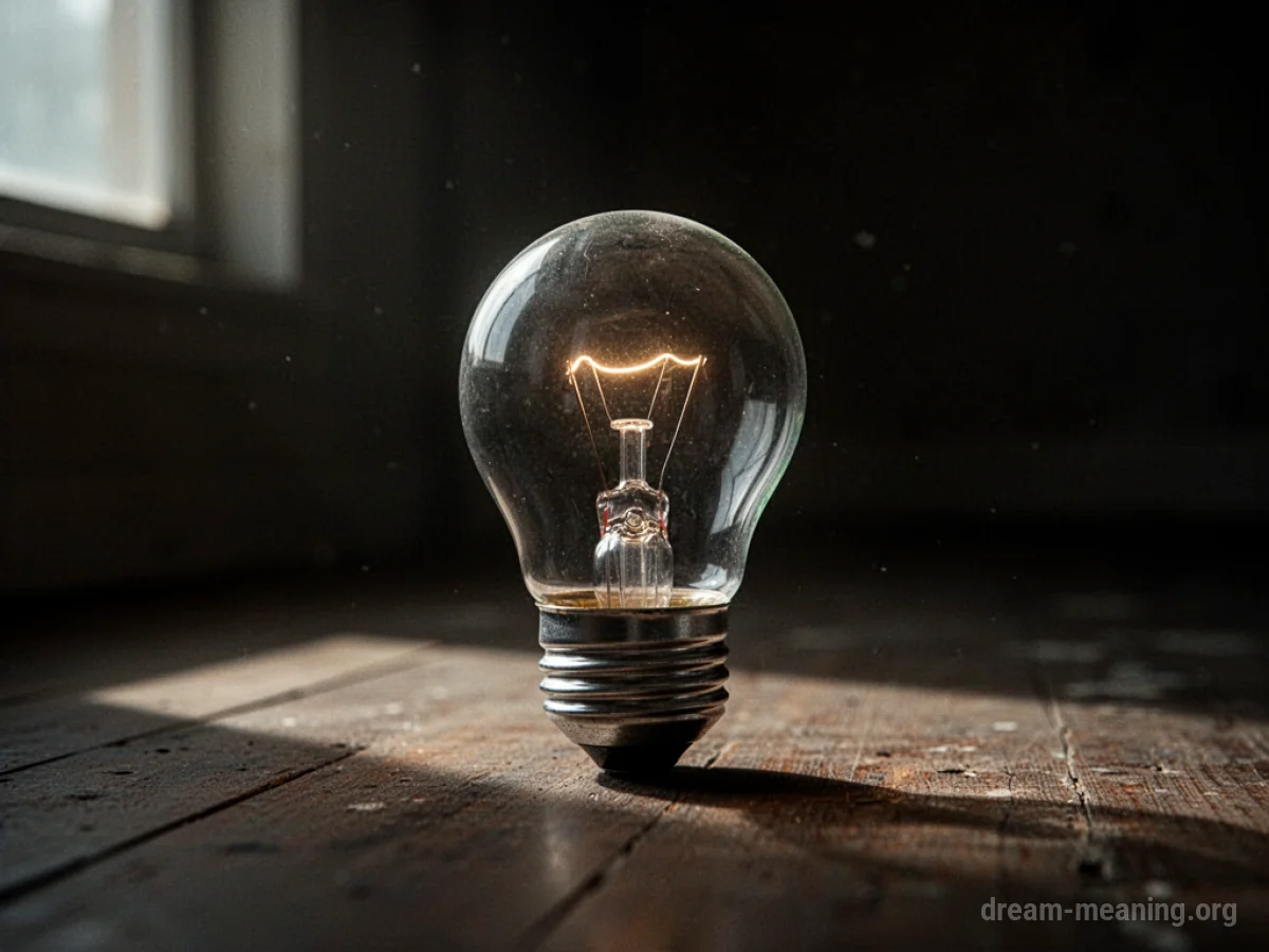 An unlit lightbulb in a dark room.
