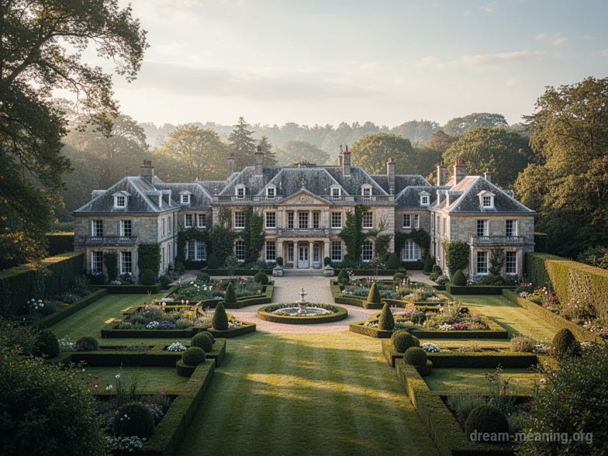 A large, luxurious mansion with expansive grounds.