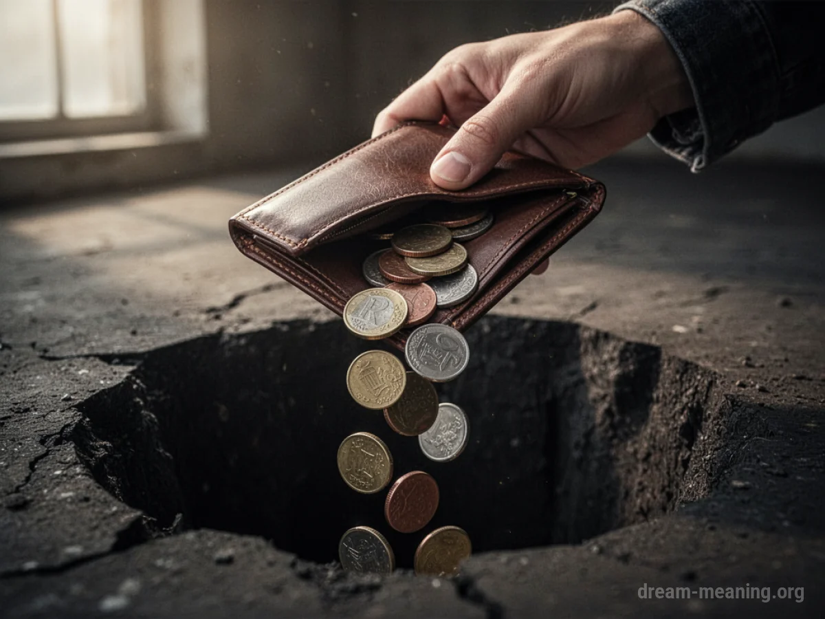 A hand letting go of coins as they fall into darkness.