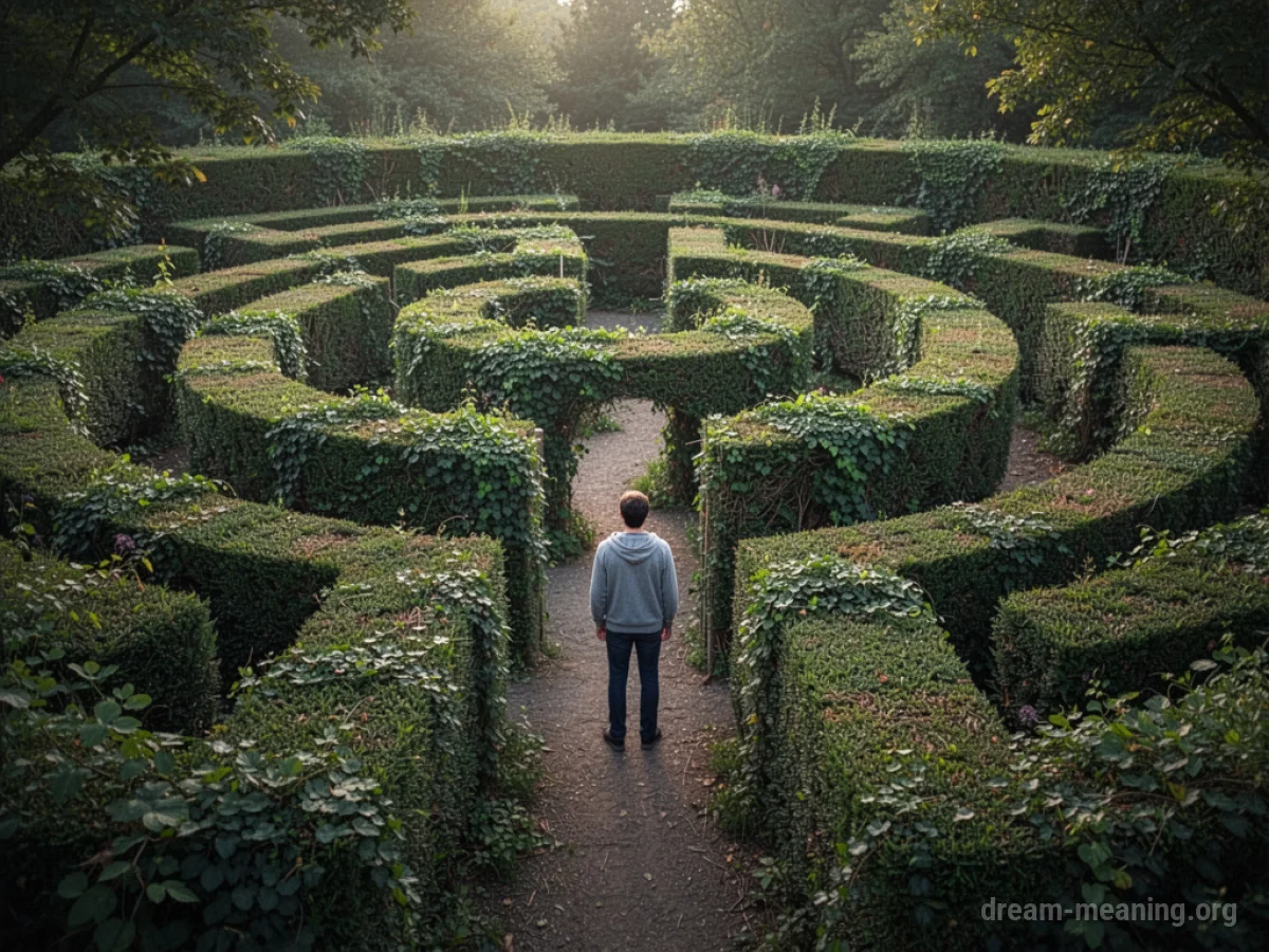 A person at the entrance of a large hedge maze.