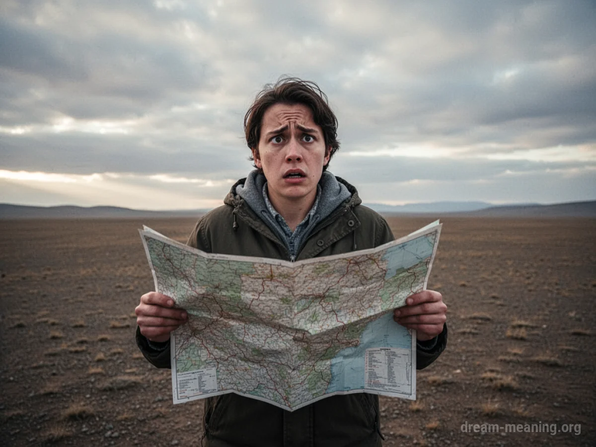 Person holding a map and looking disoriented in a wide, open space.