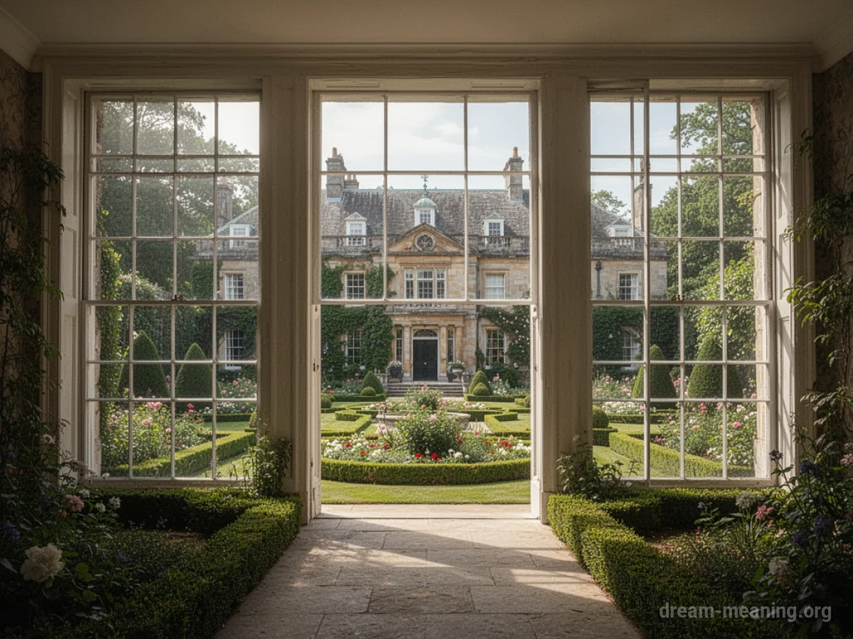A grand house with extensive grounds.