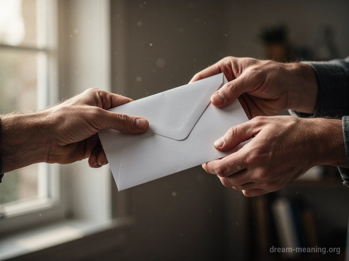 A hand receiving an envelope from another hand.