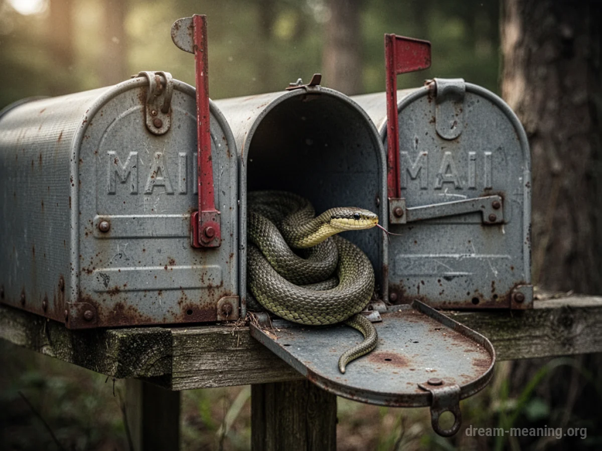 A metal mailbox with a snake coming out of it.