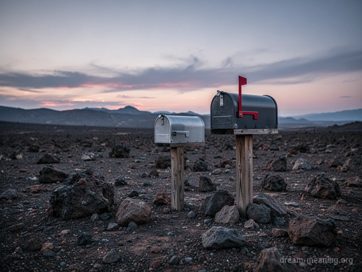 A mailbox is placed on a rocky, desolate terrain.