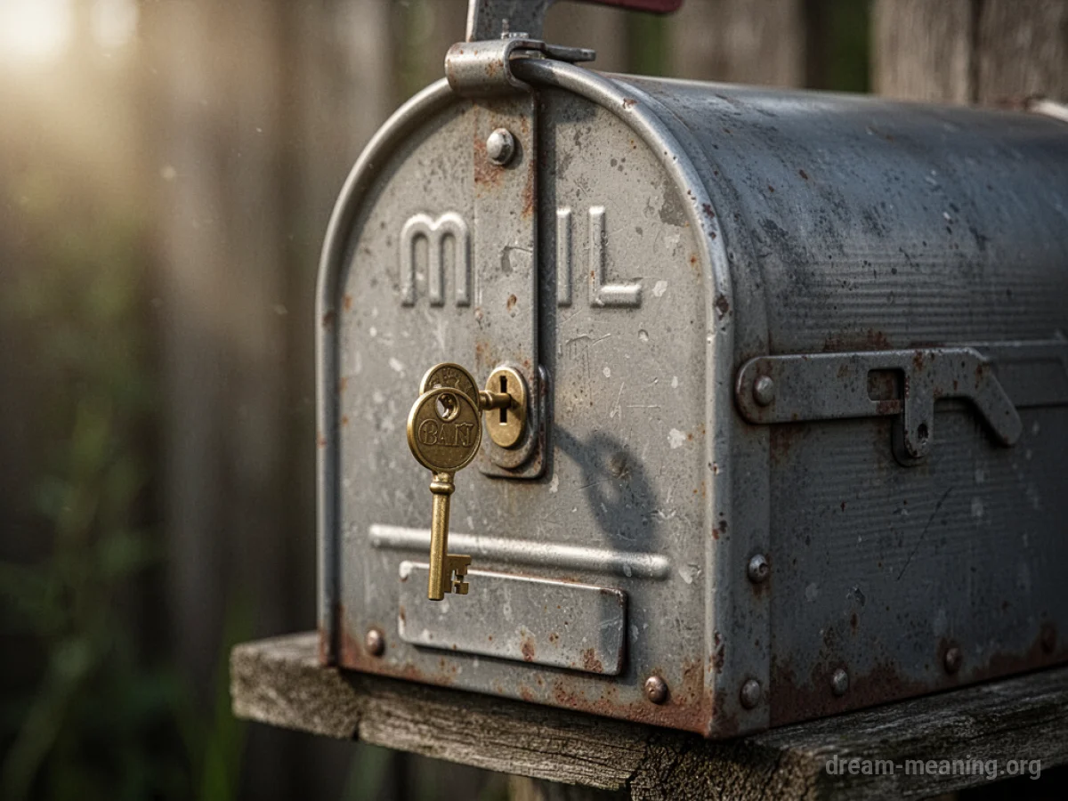 A close-up of an old-fashioned mailbox with a key in the lock.