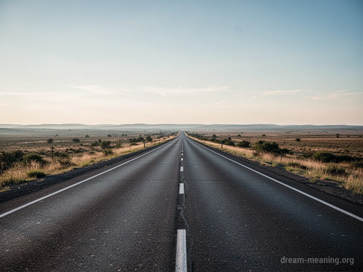 A long, straight asphalt road leading into the distance.