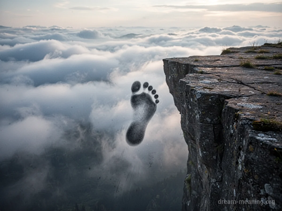 A footprint disappearing over the edge of a cliff.