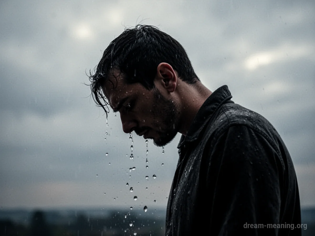 Silhouette of a man crying with his head bowed.