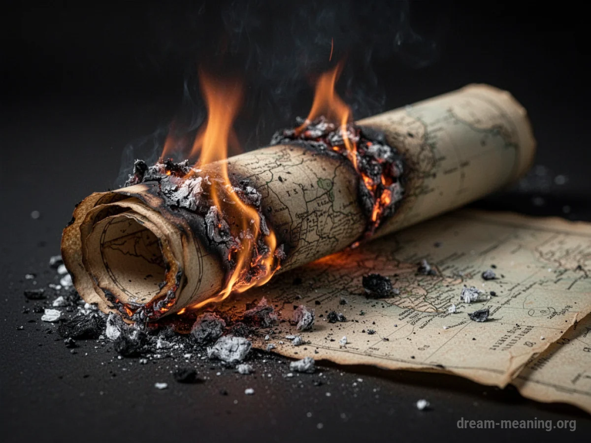A map with its edges engulfed in flames.