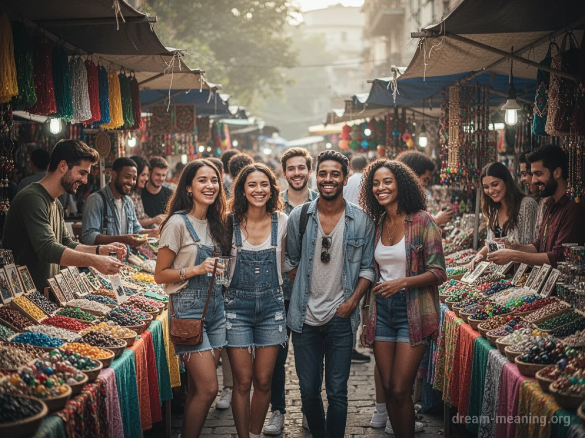 People browsing stalls together in a busy market.
