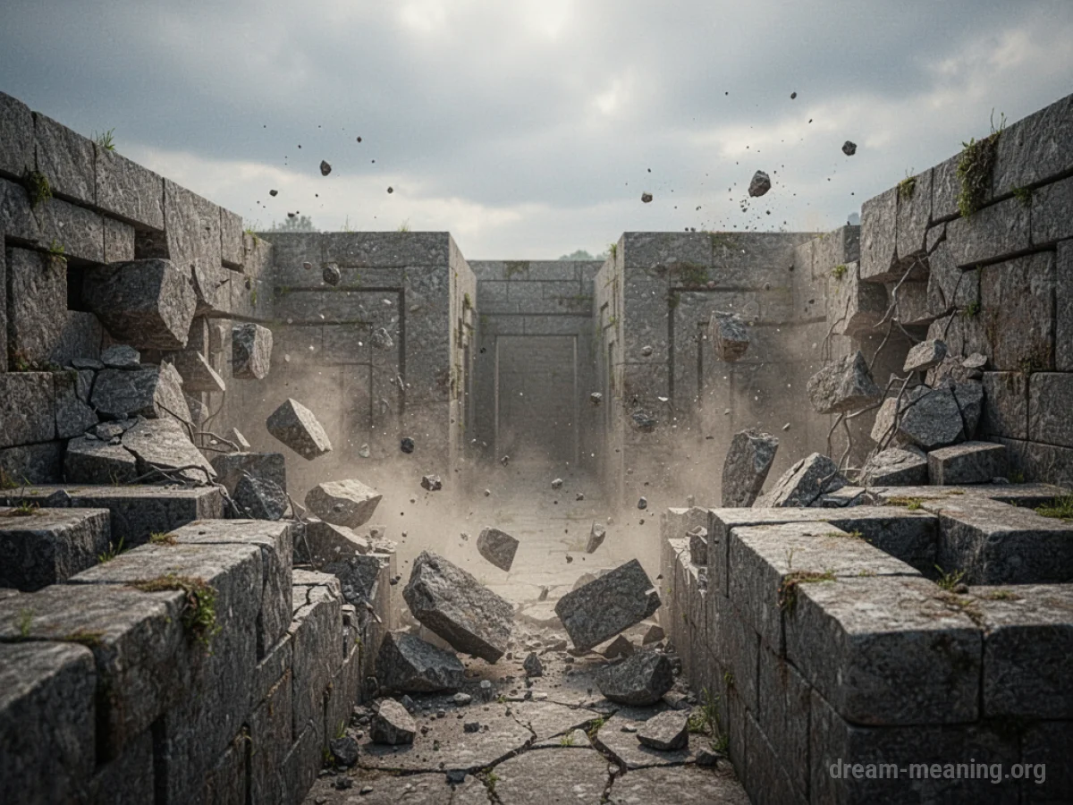 A stone maze with sections of its walls crumbling and falling.
