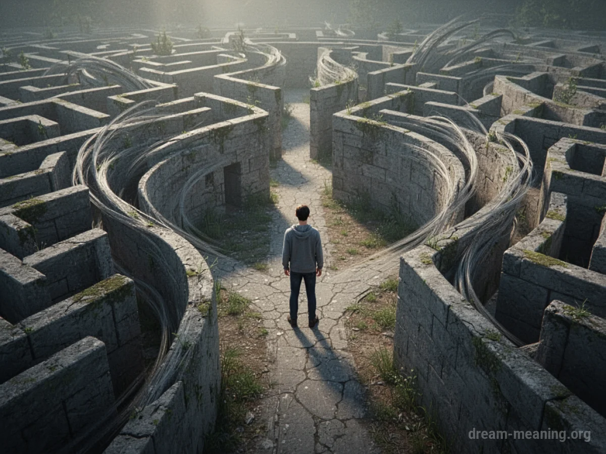 A person looks at shifting walls within a maze.