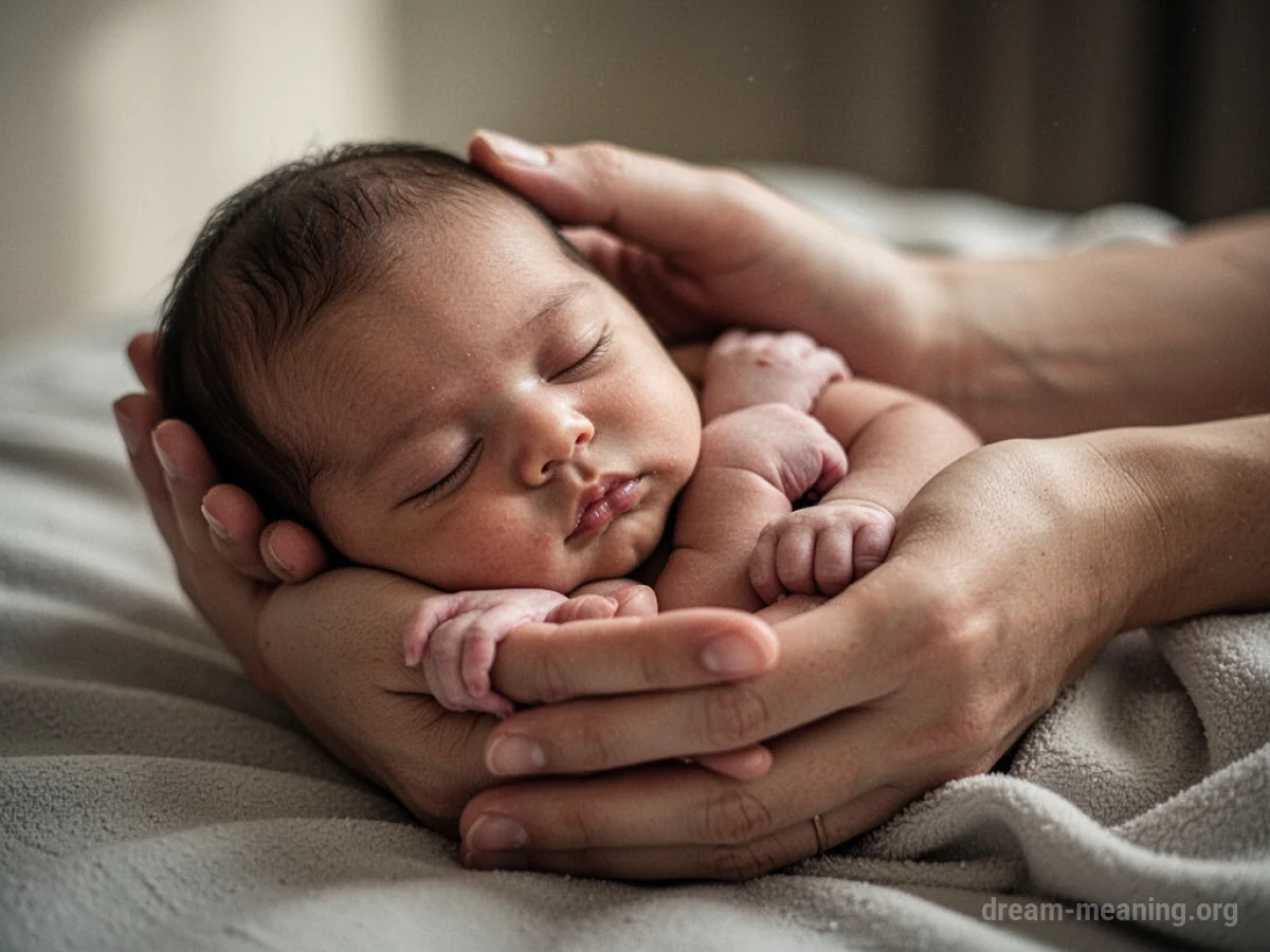 A close-up of a baby's hand being held.