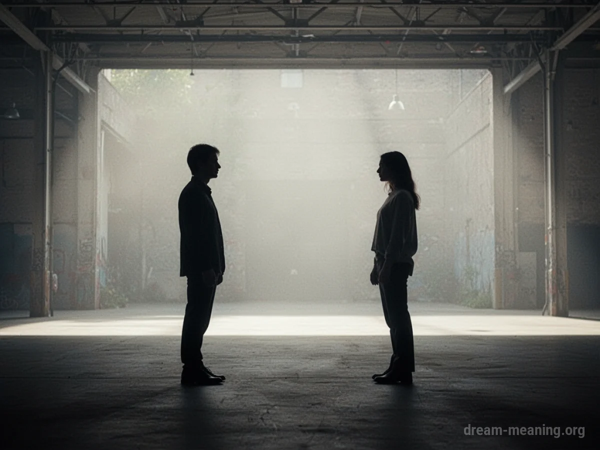 Two silhouetted figures facing each other.