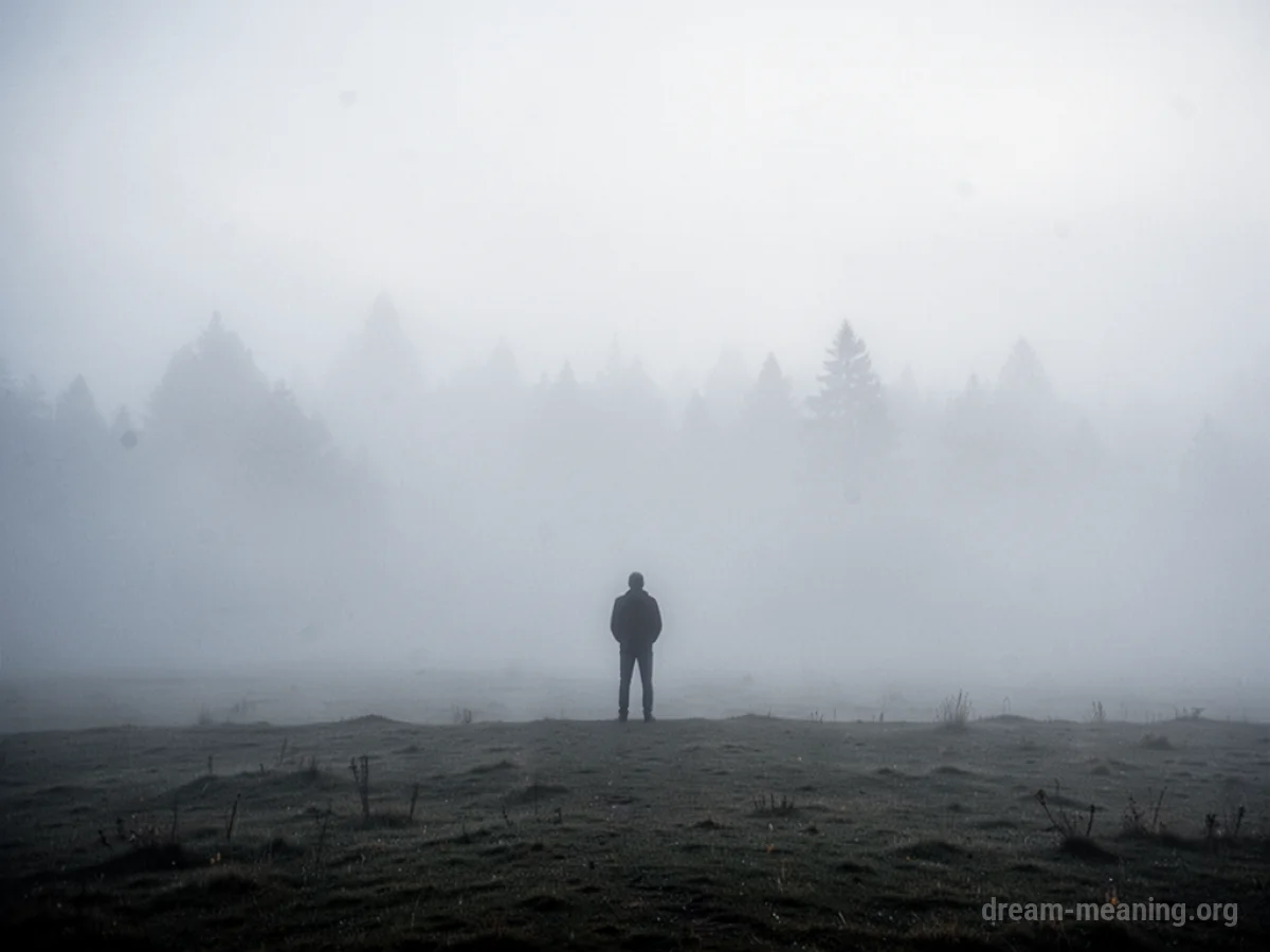 A person's silhouette fading into a thick fog.