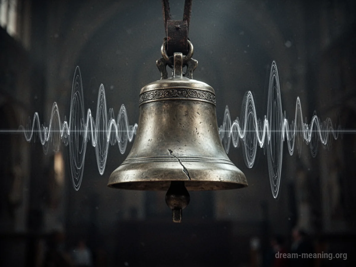 A large metallic bell with abstract sound waves radiating outwards.