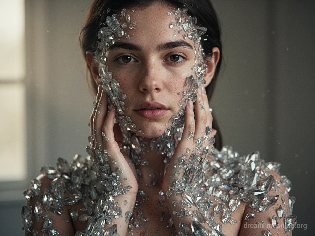 Metallic crystalline structures growing out of a person's skin.