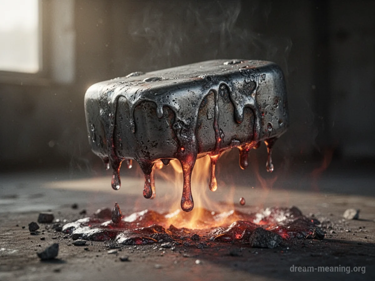 A block of metal visibly softening and deforming as if melting.