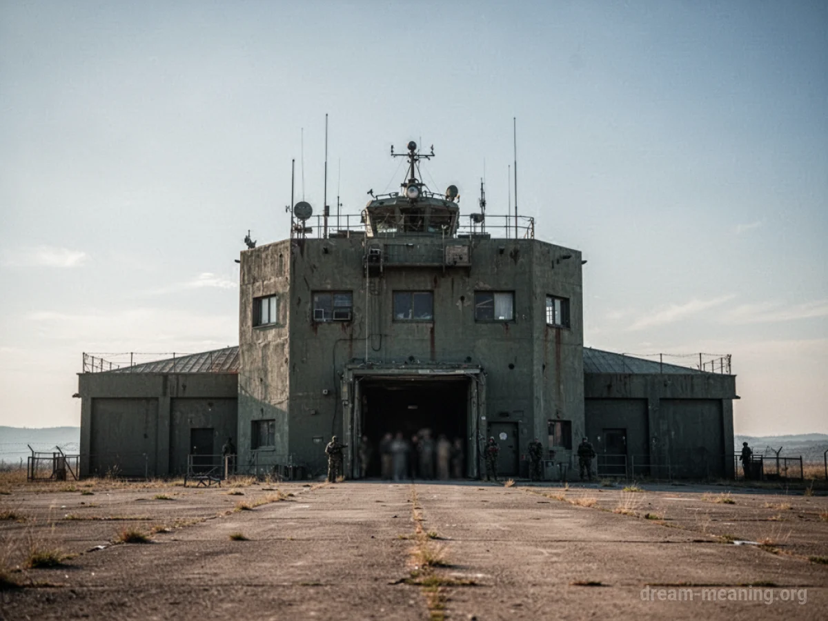A stark, imposing military base structure under a vast sky.